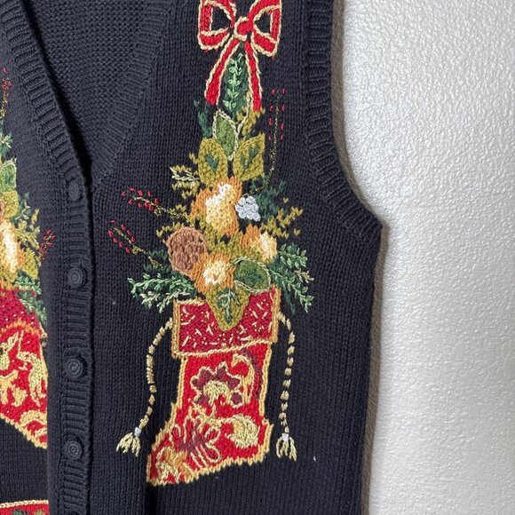 Tiara Christmas Knit Sweater Vest Stockings Black Size 14 16 Holiday Candy Canes - Picture 2 of 8